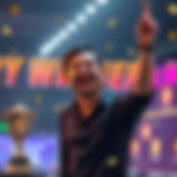 A person celebrating after winning 1 SOLANA in a cryptocurrency draw, showing excitement and happiness with a small trophy and digital currency symbols in the background.
