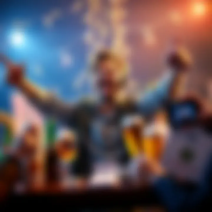 A person joyfully celebrating reaching $500 in earnings, surrounded by items like beer and subscriptions, symbolizing their achievements from Atlas Earth's ladder challenges.