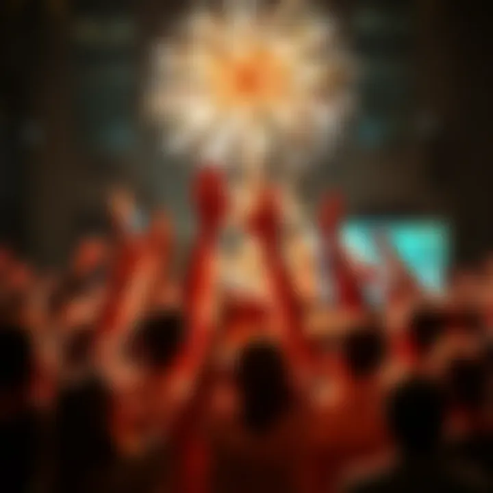 A vibrant illustration depicting a community celebrating a significant milestone, showcasing unity and progress