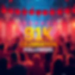 A joyful gathering of people celebrating the achievement of 91,000 followers with cheers and decorations.