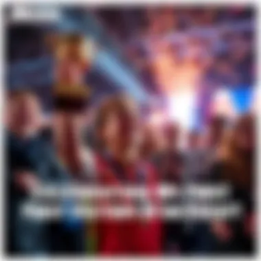 A person holding a trophy with a big smile, surrounded by friends cheering and clapping.