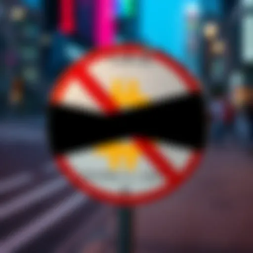 A sign with the word Bitcoin crossed out, representing the ban on cryptocurrency discussions in personal finance forums.