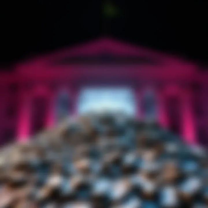 A large pile of cash in front of Brazil's Central Bank building, symbolizing the $100 million theft