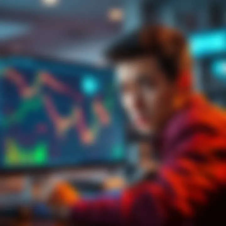 Centralized Exchange Risks A person looking worried while trading on a centralized exchange, showing charts and digital assets on a computer screen