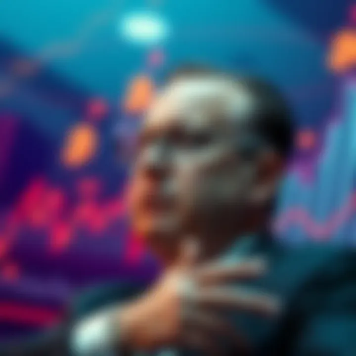 CFTC Chairman Michael Selig speaks about new cryptocurrency regulations, with a backdrop of digital currency symbols and graphs.