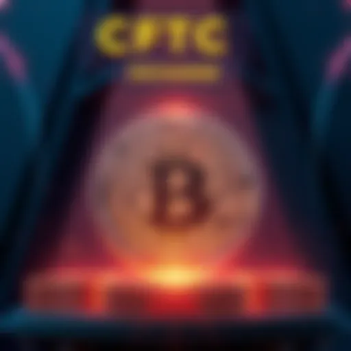 A graphic representation showing the CFTC logo with a coin and an exchange building, symbolizing feedback on crypto listings.
