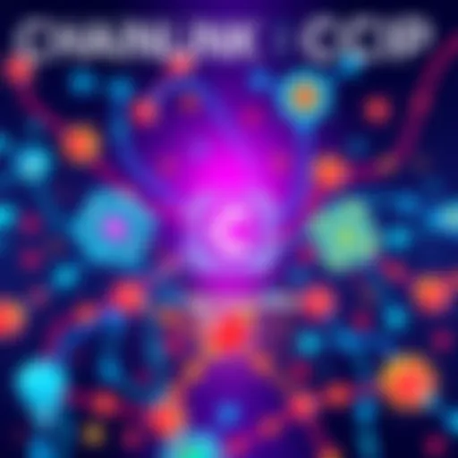 Illustration showing different blockchains connected by Chainlink CCIP, symbolizing seamless data and token transfer.