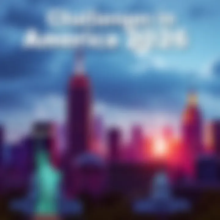 A graphic showing a city skyline with symbols of economic and political pressures like dollar signs and government buildings in the background