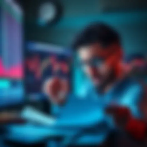 A frustrated person reviewing bank statements and computer screens showing unexpected fees from a cryptocurrency exchange
