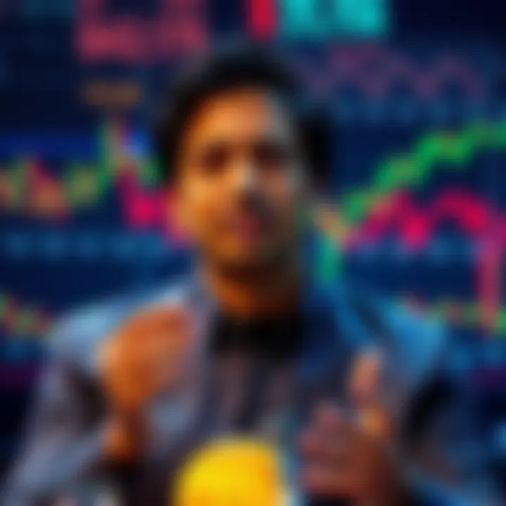 Billionaire investor Chamath Palihapitiya speaking about his regret over selling Bitcoin, surrounded by financial charts and graphs.