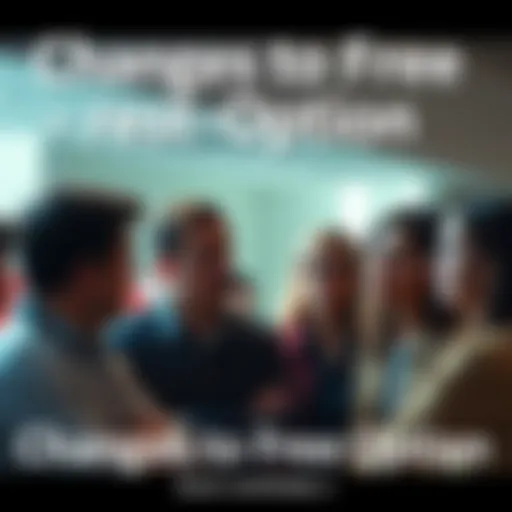 A group of people discussing recent changes to a free option, showing expressions of confusion and concern.