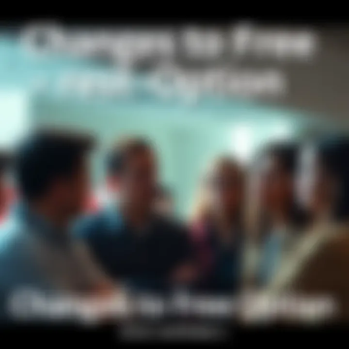 Changes to Free Option A group of people discussing recent changes to a free option, showing expressions of confusion and concern.