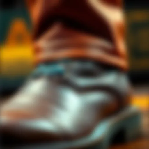 A close-up of a boot showing different types of leather options for the upper and lower parts, highlighting the customization process.