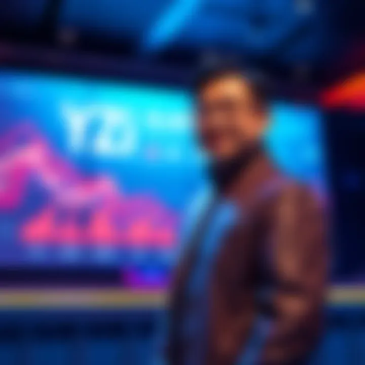 Changpeng Zhao standing in front of a screen displaying the YZi portfolio details and welcoming investors
