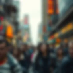 People in a Chaotic City Setting A busy city street with people showing a range of emotions, reflecting on the challenges of today's society.