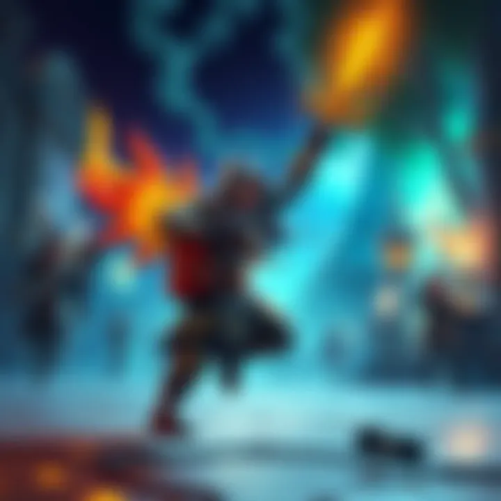 A gamer celebrating a level jump in a fantasy game, showcasing legendary items and a vibrant game environment.