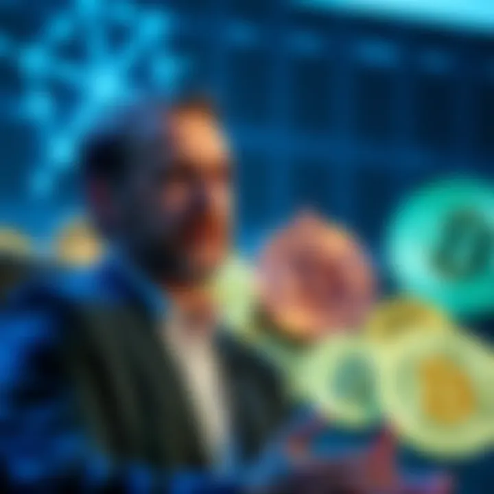 Charles Hoskinson discussing Cardano's transition to decentralized finance, with major cryptocurrencies in the background.