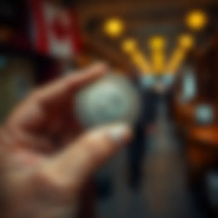 A person holding a Charles III coin, showcasing its design in a casual setting, indicating its presence in Canada.