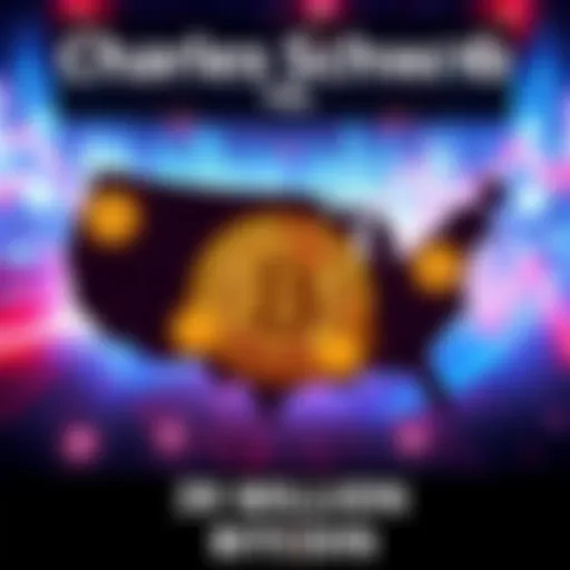 A graphic showing Charles Schwab's logo with Bitcoin symbols and a map of the U.S. highlighting 39 million people