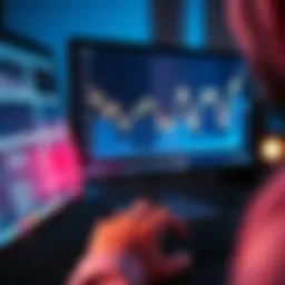 A close-up of a computer screen displaying a line chart with downward trends, surrounded by a frustrated user in front of a keyboard.