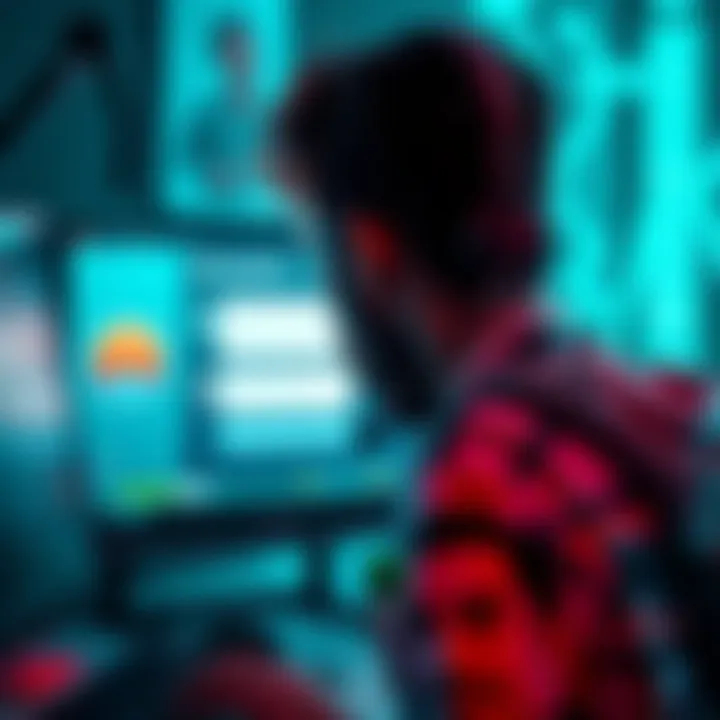 A frustrated user looking at a stuck chat window on a computer screen, unable to access support options.