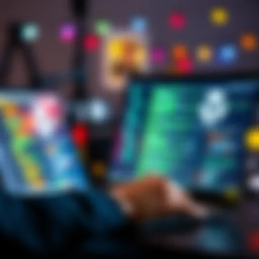A person manipulating code on a laptop, with Git repository graphics on the screen, symbolizing cheating during hackathons.