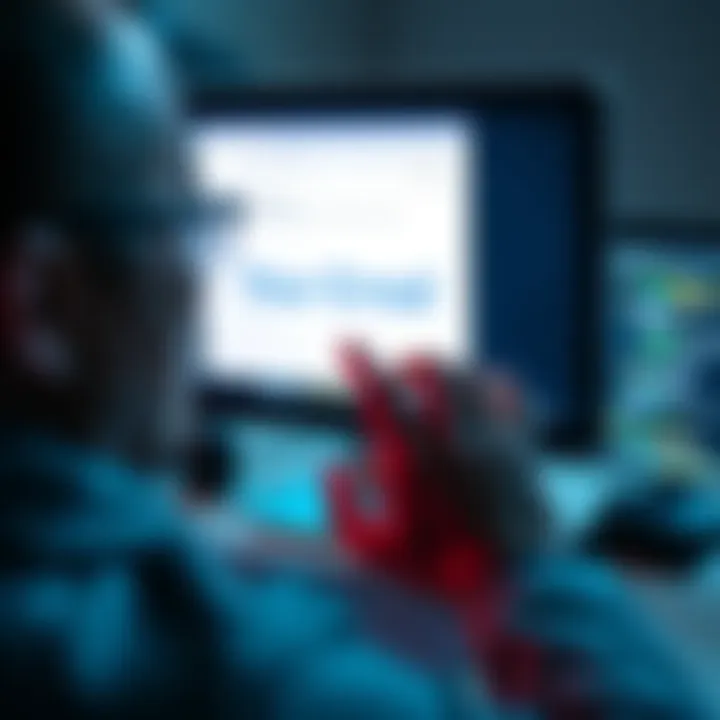 A person looking at a computer screen with an email open, analyzing the sender and links to identify if it's a scam or real email.