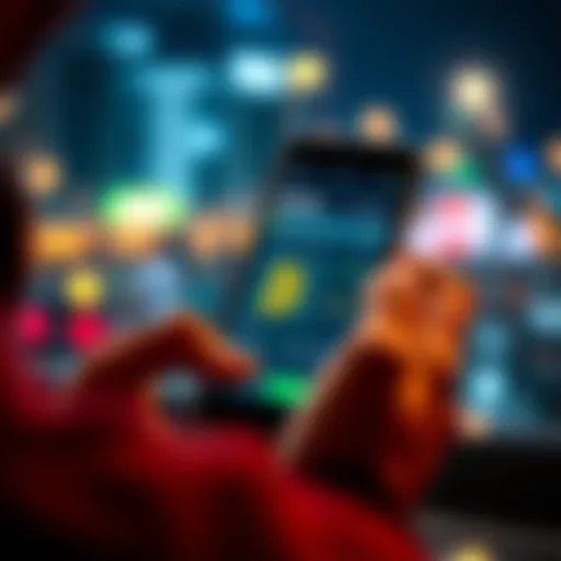 A person using a smartphone to check Bitcoin prices with a simple app interface.