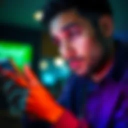 Individual looking at bank balance on a smartphone with a worried expression