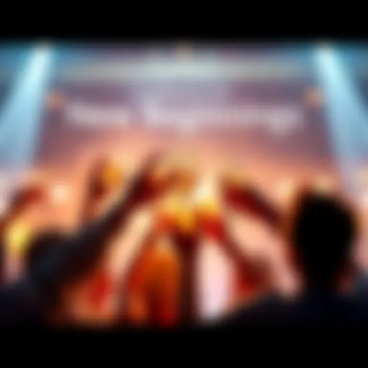 Cheers to New Beginnings A group of people raising glasses in celebration, symbolizing fresh starts and new opportunities.