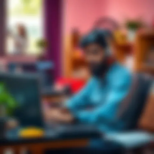 Chennai-based developer looking for teammates for a hackathon, with a laptop and coding materials in a casual workspace