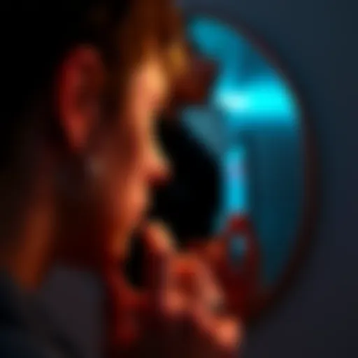 Chicanerist Reflection A person looking in a mirror with a thoughtful expression, symbolizing the internal conflict of honesty vs. deception.