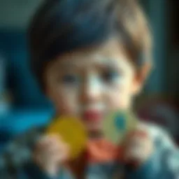 Child comparing BMNR and ETH A five-year-old child with a puzzled expression looking at two colorful tokens labeled BMNR and ETH.