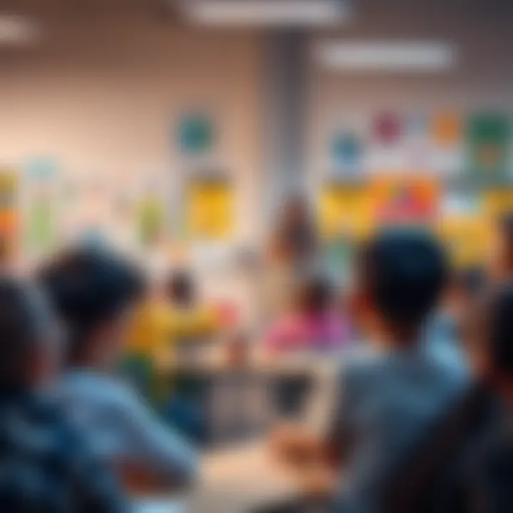 A group of children sitting in a classroom listening to a teacher, who explains the difference between digital perceptions and reality, with various colorful posters on the wall.