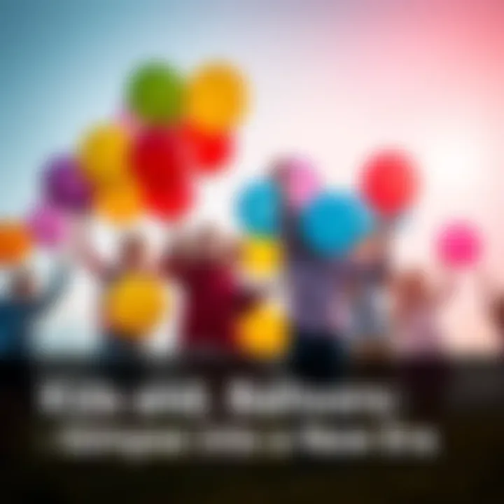 A group of kids with colorful balloons, representing hope and a bright future, standing together outdoors.