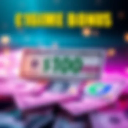 A graphic showing a $100 bonus from Chime Bank with a direct deposit setup depicted, featuring dollar bills and a bank logo.