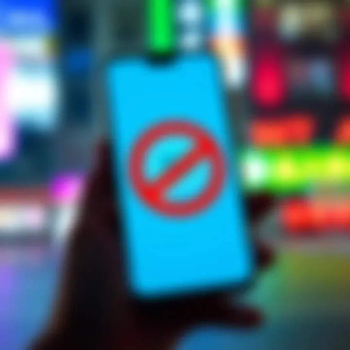 A phone screen showing the Bitchat app with a warning icon indicating it is banned in China