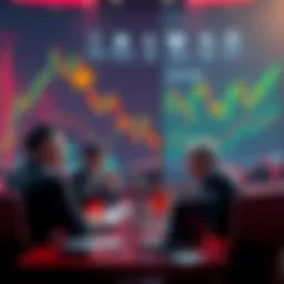 Chinese government officials discussing regulations on cryptocurrencies with charts and data in the background