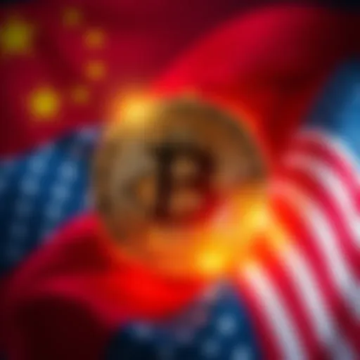China US Bitcoin Heist Accusation A graphic depicting a digital Bitcoin icon with flags of China and the US in the background, symbolizing the accusation of Bitcoin theft.