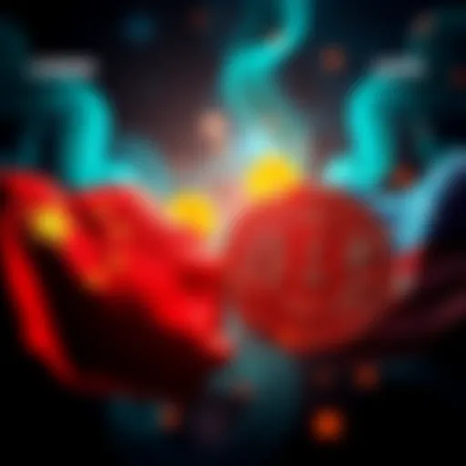 Graphic representation of China and the US with Bitcoin symbols, highlighting the tension over cryptocurrency theft allegations