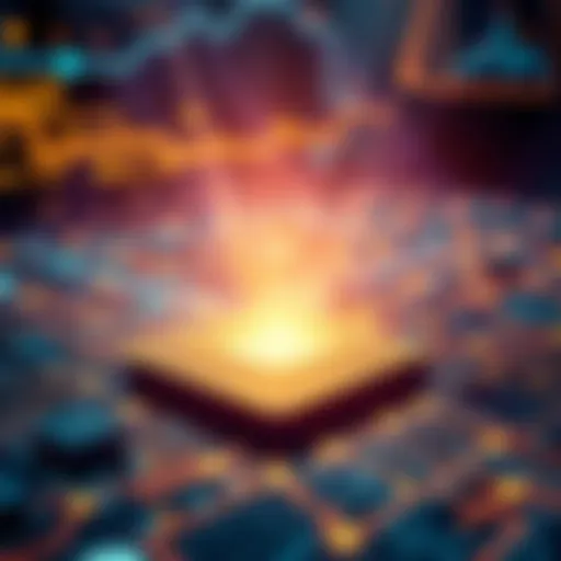 Illustration showing Chip 48's proof of space technology with a digital blockchain in the background and data being stored securely.