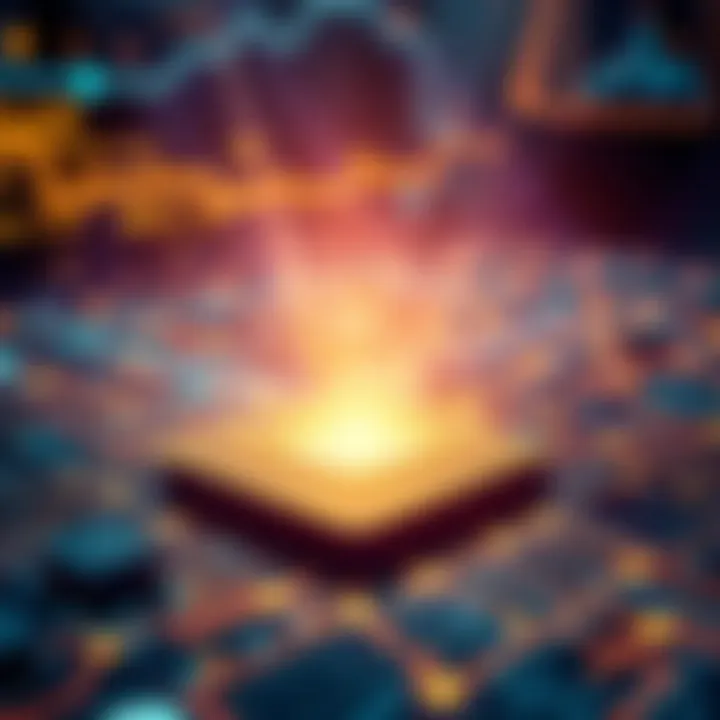 Illustration showing Chip 48's proof of space technology with a digital blockchain in the background and data being stored securely.