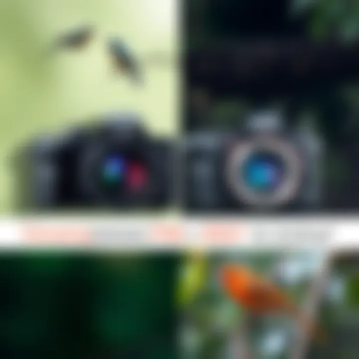 A side-by-side comparison of the P1100 and Z50 cameras with bird images in the background