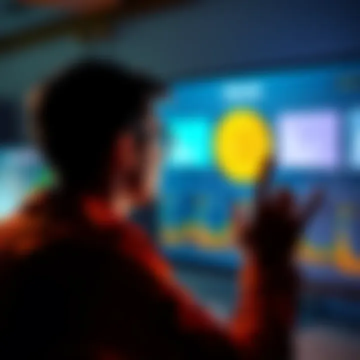 A person looking at different Bitcoin client options on a computer screen, considering their choice carefully.