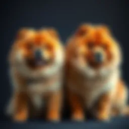 A female chow chow sitting calmly next to a male chow chow, showcasing their distinct fur and expressions, highlighting the debate on aggression differences between genders.