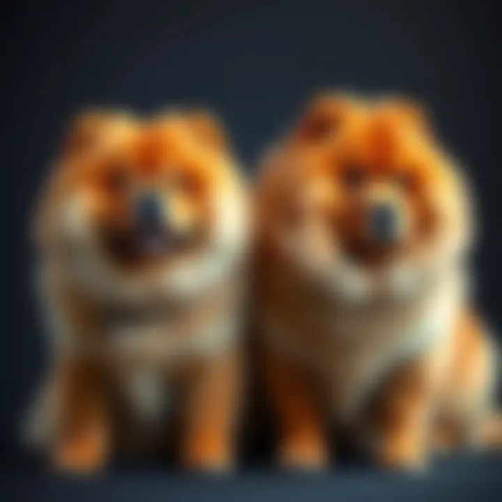 A female chow chow sitting calmly next to a male chow chow, showcasing their distinct fur and expressions, highlighting the debate on aggression differences between genders.