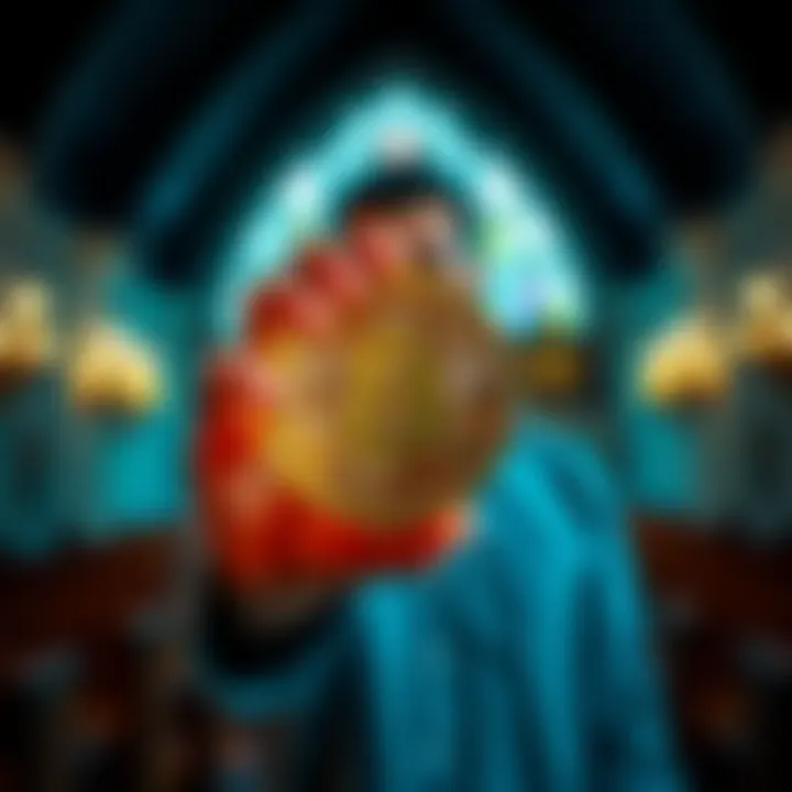 Christian holding Bitcoin A person in a church holding a Bitcoin in their hand, symbolizing the blend of faith and cryptocurrency investment.