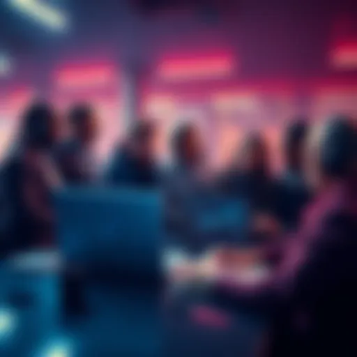 A group of Christians discussing cryptocurrency investments with a laptop and financial charts