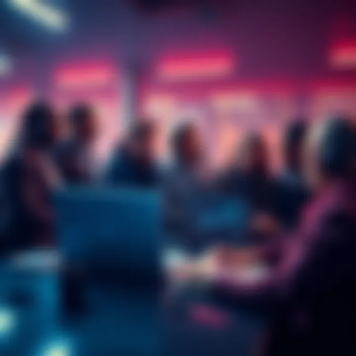 A group of Christians discussing cryptocurrency investments with a laptop and financial charts