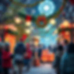 Christmas Celebration A lively scene of people celebrating Christmas with decorations, gifts, and joy in a community setting.